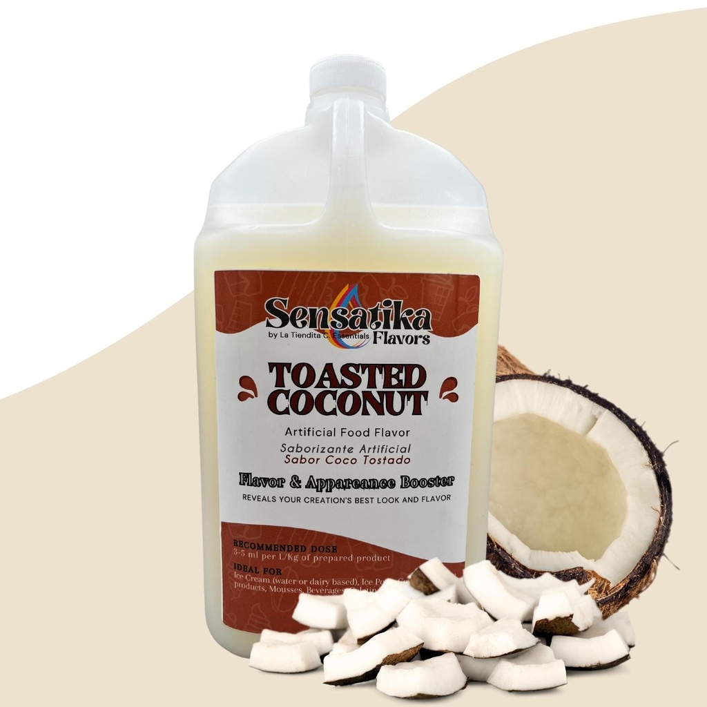 Sensatika toasted coconut flavor-high concentration-intense flavor enhancer-natural flavor profile-commercial-professional-1galon