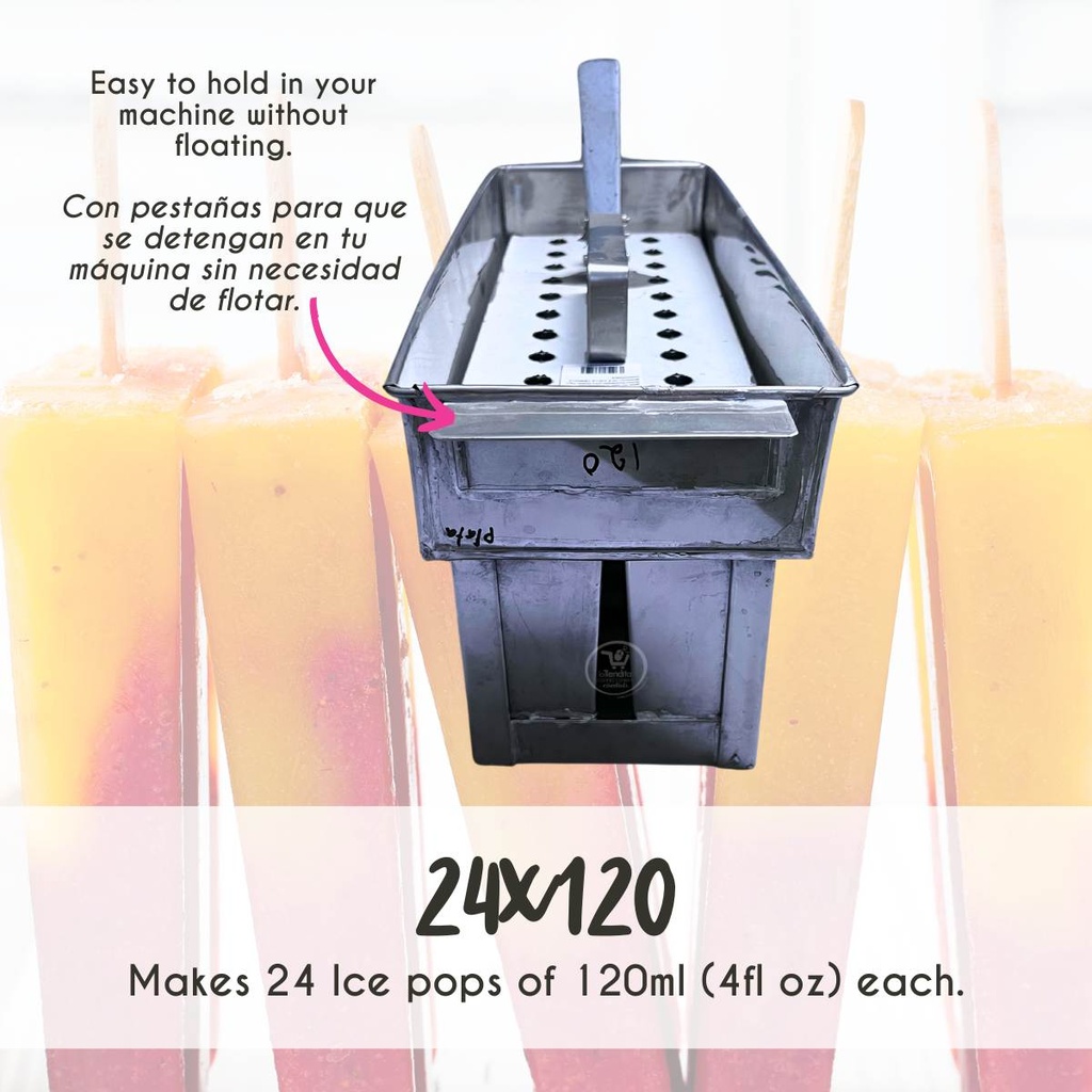 24 X 120 Michoacano Set: Ice Pop Mold + Stick Holder Stainless Steel  (Mold Brazilian Style)  LA TIENDITA ESSENTIALS