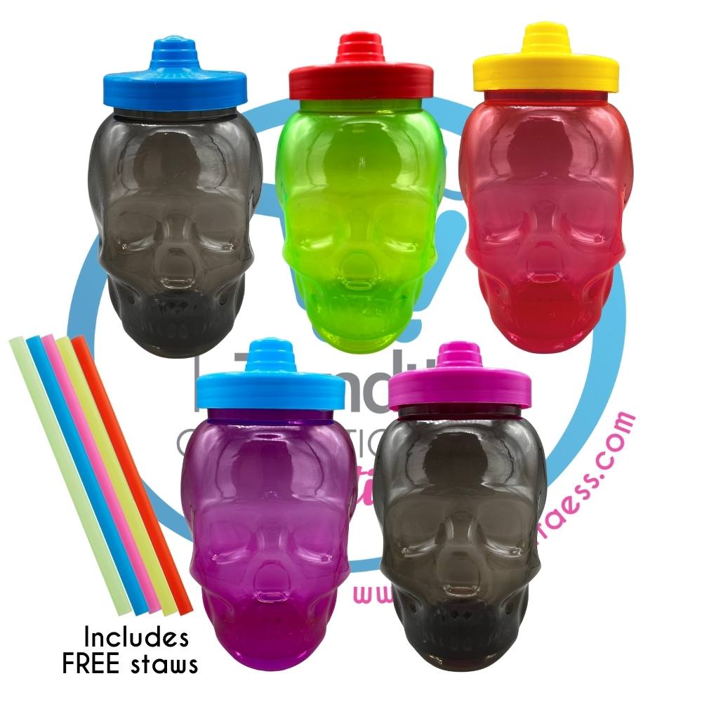 5-pack Plastic Skull Jar -Assorted Colors- 33.8 fl oz LA TIENDITA ESSENTIALS