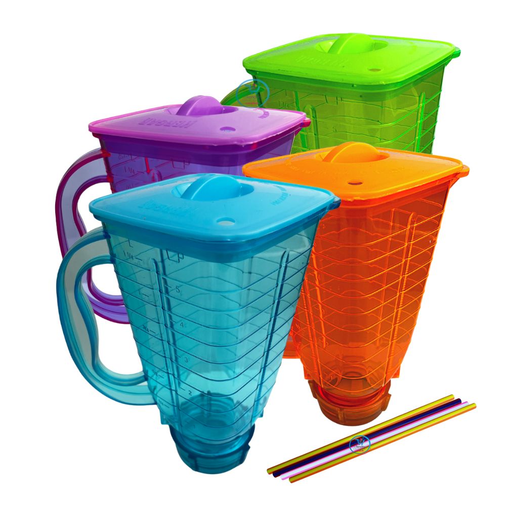 4-pack Blender Plastic Jar 42.3 fl oz capacity + Free Reusable Straw LA TIENDITA ESSENTIALS 